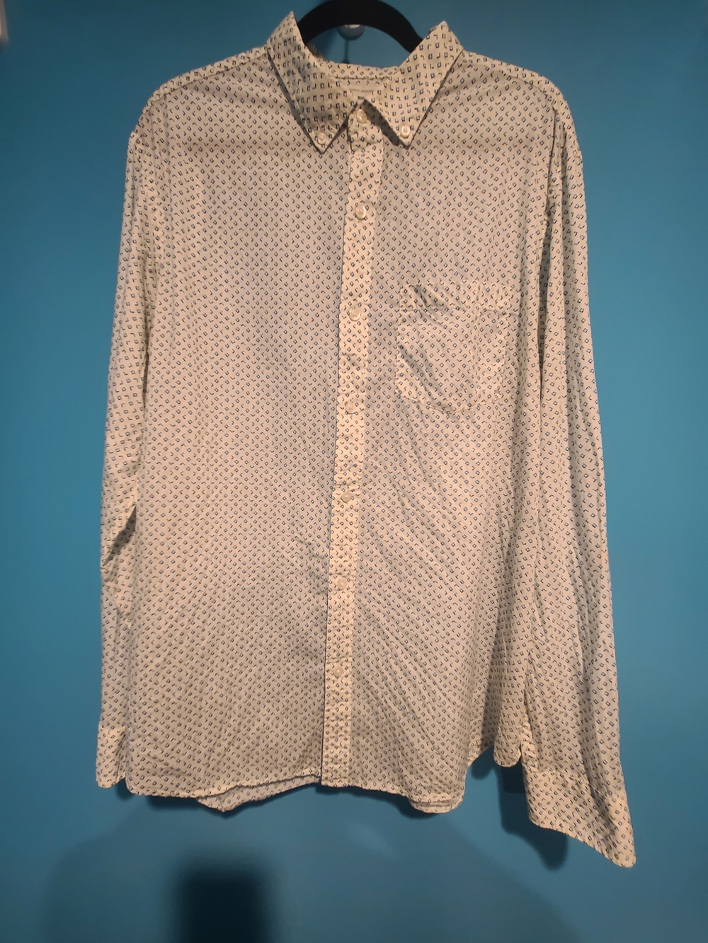 Old Navy Men's Casual Button-Down Shirt - White with Micro Blue Print